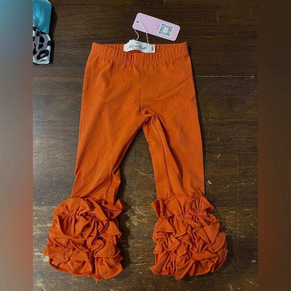 Rust Ruffle Hem Girls Leggings